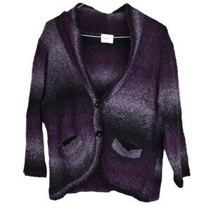 Eci New York Cardigan M Womens Purple Transitional 2 Button Knit Fuzzy Acrylic